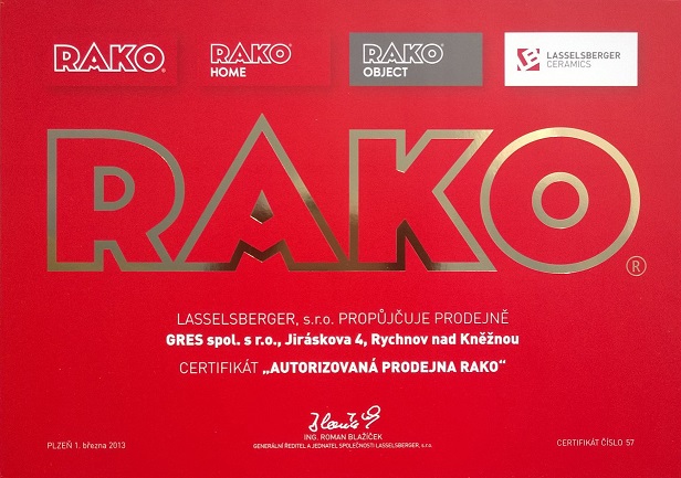 RAKO - certifikát firma GRES