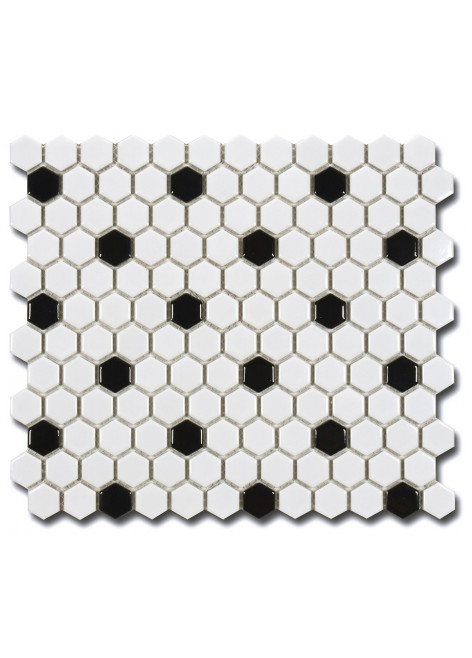 Mozaika keramická El Casa Hexagon Black And White Shine 26 x 30 cm