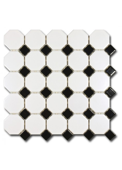 Mozaika keramická El Casa Octagon Black And White 29,5 x 29,5 cm